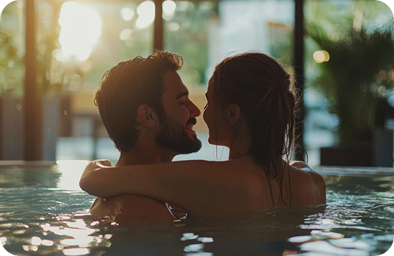 Foto di un uomo e una donna in piscina